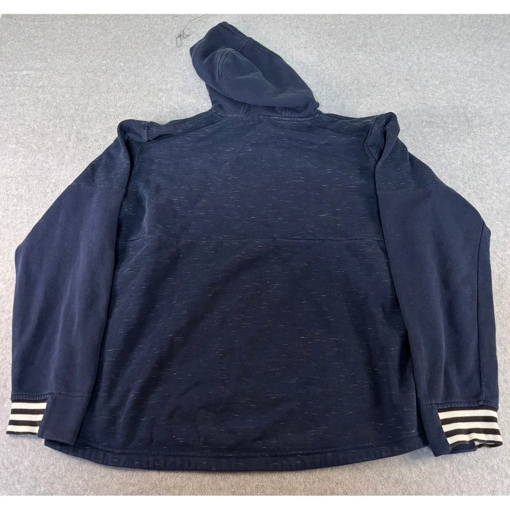 Adidas Mens Navy Blue Heathered Space Dye Pullover Hoodie Stripe Cuff Sweatshirt